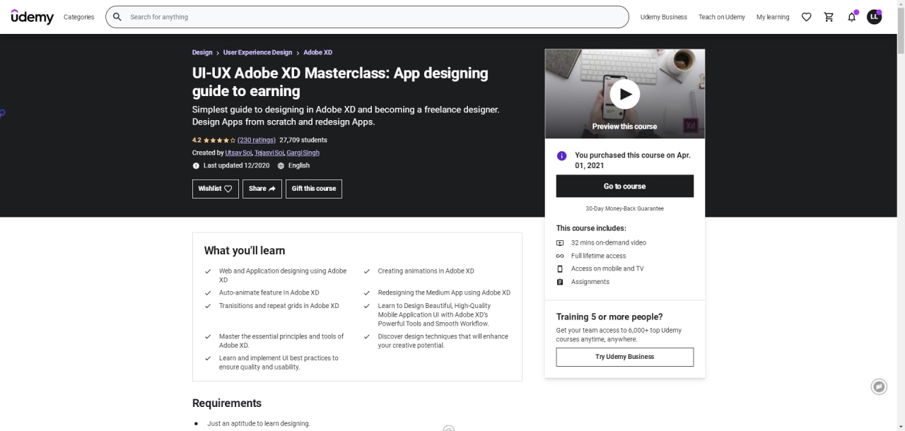 UI-UX Adobe XD Masterclass: App designing guide to earning  -GB